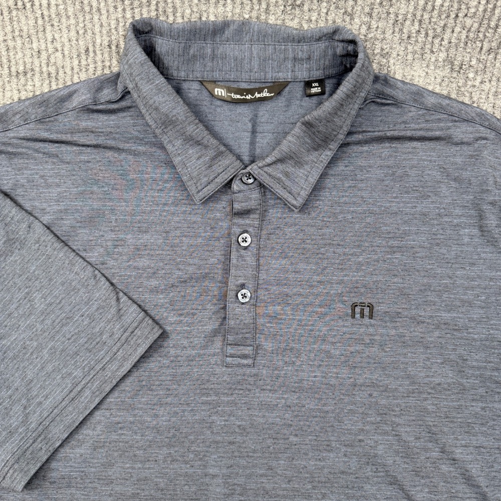 Travis Mathew Polo Shirt Mens XXL Blue Heathered Short Sleeve Stretch Golf